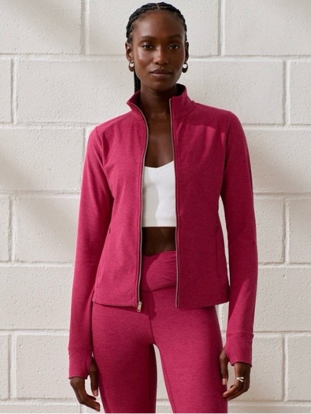 Abercrombie & Fitch YPB everyday soft long sleeve zip up sweater in pink magenta
